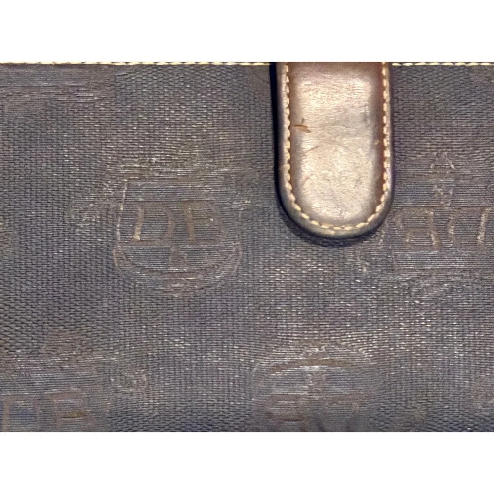 Dooney & Bourke Monogram Jacquard Leather Trim Bifold Long Wallet Brown Vintage